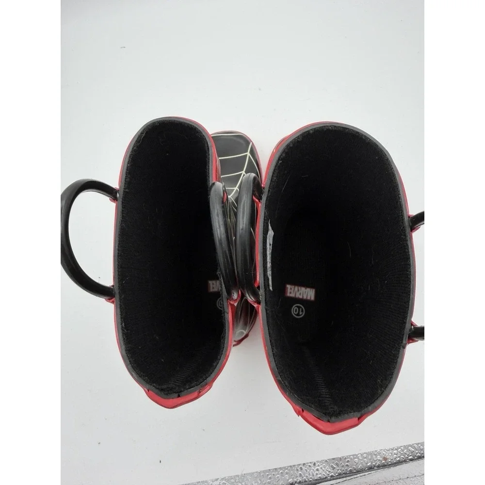 Marvel Spider-Man Kids Rain Boots Size 10 M Black Red Pull Handles.       1789